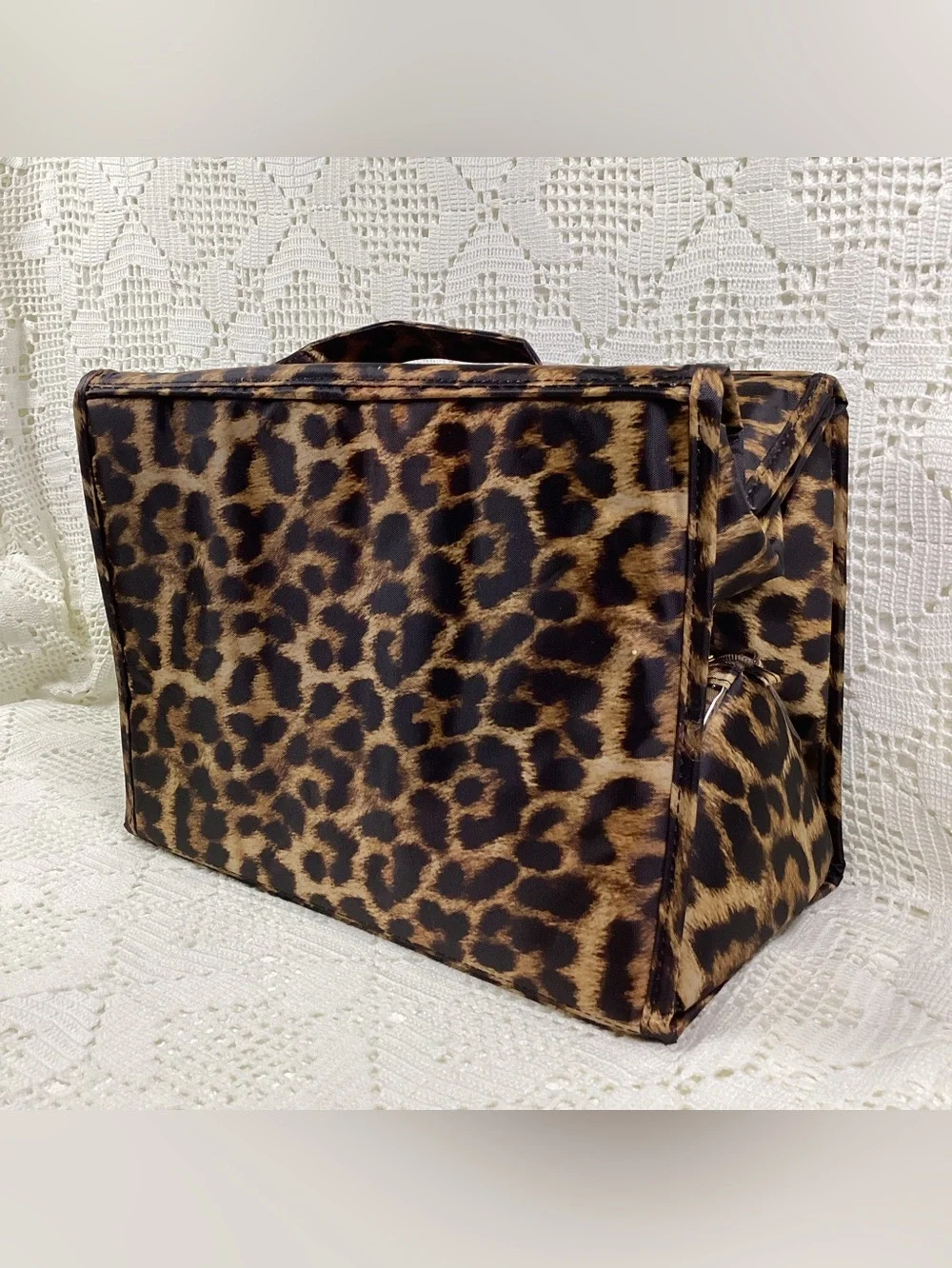 Joy Mangano Leopard Print Cosmetic Train Case with Gold Plaque Extra Large